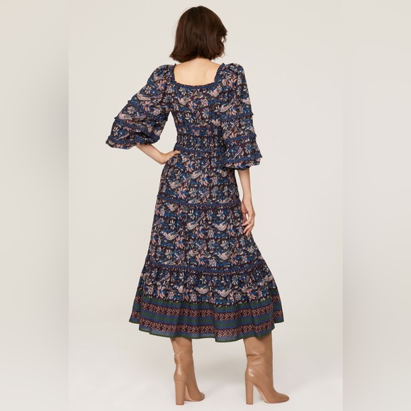 SEA NEW YORK Navy Pink Noah Smocked Long Sleeve Midi Dress Size‎ 2 - Picture 3 of 7